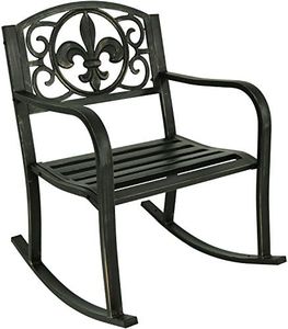 Sunnydaze Fleur-de-Lis Cast Iron and Steel Patio Rocking Chair - 275-Pound Weight Capacity - Black