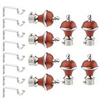 GRIVAN Stainless Steel & ABS Curtain Bracket Parda Holder with Support 1 Inch Rod Pocket Finials Designer Door and Window Rod Support Fittings, Curtain Rod Holder (Pair of 4 , Maroon )