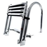 ISURE MARINRE 4 Steps Pontoon Boat Ladder Folding Telescoping Rear Entry Inboard Stainless Steel Swim Deck Ladder with Pedal Hand Railing Ladder Wide Steps