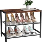 HOME BI 3-Tier Industrial Shoe Rack, Metal Shoe Storage Organizer, Durable Shoe Organizer Shelf for Closet, Hallway, Entryway, Living Room,Rustic Brown