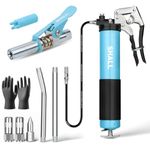 Shall Grease Gun, 7000 PSI Heavy Duty Pistol Grip Grease Gun Kit w/Grease Gun Coupler, 18” Spring Flex Hose, 2 Reinforced Coupler, 2 Extension Rigid Pipe, Sharp Nozzle, Fittings Cleaner | 14oz Load