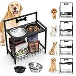 Lewondr Elevated Dog Bowls for Large Dogs with Slow Feeder Dog Bowl, 4 Heights (5",8",11",14") Adjustable Raised Dog Bowl Iron Stand with Name Tag, Stainless Steel Dog Food Water Bowls & Storage Rack