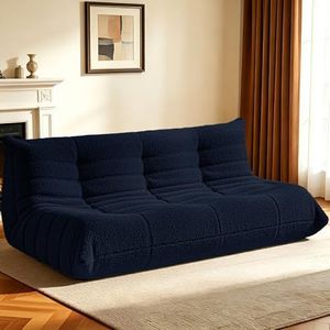 HABUTWAY Bean Bag Chairs Fireside Lazy Floor Sofa, Soft Teddy Fleece 3 Seater Sofa with High-Resilience Foam Fillingļ¼Beanbag for Living Room, Bedroom, Office (Navy Blue Teddy)