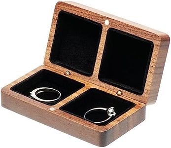 COSISO Walnut Wood Rectangle Vintage Double Wooden Ring Box for wedding ceremony 2 rings,Small Rustic Keepsake Wedding Ring Holder Decorative Gift Box (Black Inner)
