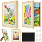 2PCS Kids Art Frames -Artwork Display Frame Front Opening A4, Wooden Picture Frame for 150 Pictures, Childrens Artwork Display Frame, Kids Artwork Picture Frames with Storage, Natural