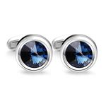 MERIT OCEAN Mens Elegant Style Cuff Link Super Shiny Navy Blue Crystal Circular Cufflinks with Gift Box