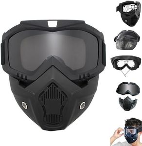 Detachable Full Face Goggle Mask for Riding and Cutting,Mask with Detachable Goggles, Motorcycle Helmet Riding Goggles Glasses with Removable Face Mask (Black)