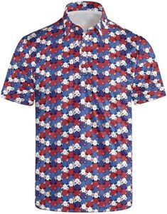 Funny Print Golf Shirts for Men Lightweight Dry-Fit Hawaiian Style Casual Polo with Stretch Fabric for Outdoor & Sports,Independence Day 2XL