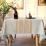 BESBESME Farmhouse Table Cloth Waterproof Boho Style,Kitchen Dining Room Briaded Tablecloths for Rectangle Tables, Washable Wrinkle Resistant Table Cover(Oblong,55''x70'',4-6 Seats，Khaki)