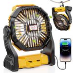 DOWILLDO 10400mAh Battery Operated Fan, Camping Fan Rechargeable with LED Light & Hooks, Portable Tent Fan Outdoor for Picnic, Barbecue, Fishing, Travel（Yellow）