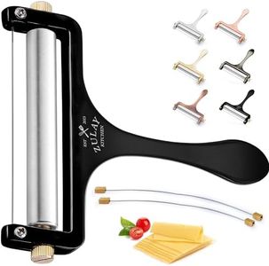 Zulay Kitchen Stainless Steel Wire Cheese Slicer - Adjustable Hand Held Cheese Cutter with 2 Extra Wires - Premium Cheese Shaver For Mozzarella, Cheddar, Gruyere - Cheese Cutter with Wire (Black)