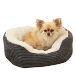 Rosewood Jumbo Cord Plush Dog Bed – Small, 51x45cm – Washable Oval Pet Bed Cushion for Dogs and Cats – Warm and Comfortable – Non-Slip Base, Soft Plush Material – Grey/Cream