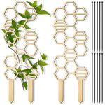 2 Pcs Indoor Plant Trellis for Climbing Plants, 16" Wooden Small Trellis Hexagon Potted Plant Trellis with 10 Pcs Black Cable Ties for Vine Flower Stem Support Accessories(Honeycomb)