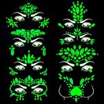 Meredmore 8Sets Glow in the Dark Face Gems Jewels Rave Noctilucent blacklight UV Body Stickers Luminous tattoos mermaid accessories pasties makeup for Women Halloween Festival