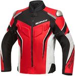 Scoyco Mesh Motorcycle Jacket Motorbike Riding CE Armored Wear-Resistant Jacket Breathable Protective Gear For Men 4-Season, Red White, Medium