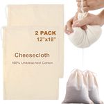 FTONOM5 2 Pack Large Cheese Cloth Bags for Straining - Cotton Muslin Bags Nut Milk Bag Reusable Nutmilk Mesh Bag for Cheesecloth for Straining Liquid - Fine Mesh and Drawstring Closure (12"x18")