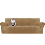 MAXIJIN Thick Velvet Extra Large Sofa Cover for 3 or 4 Cushion Couch Stretch Oversized Couch Cover for Dogs Cat Pet 1-Piece XL Sofa Slipcover Fitted Furniture Protector (Oversized Sofa, Camel)