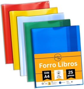 perfect line • 25 forro libros, funda plastico A4 con superficie texturizada, forro para libros de colores de PP reciclable, forros libros escolares, fabricado en europa