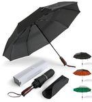 ENGLISH SUMMER Luxury Windproof Umbrella for Rain: Strong, Automatic, Double Vented, Portable Folding, Extra Large Canopy, Quality, Real Wooden Handle (Black)