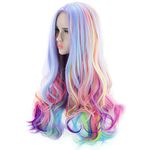 AGPtek Full Long Curly Wavy Rainbow Hair Wig, 70 CM/27.5 INHeat Resistant Wig Ideal for Halloween, Music Festival, Theme Parties, Wedding, Concerts, Dating, Cosplay & More