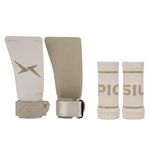 PICSIL - Heron Grips + Wristbands + Carry Bag | Full Hand Protection for Crosstraining & Gym | Use Without Chalk | Hybrid Grip with PU, Aramid & Microfiber | Unisex (Ivory, G+)