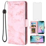 Asuwish Compatible with Samsung Galaxy S6 Edge Case and Tempered Glass Screen Protector Cell Accessories Card Holder Slot Kickstand Flip Marble Wallet Phone Cover for Glaxay S6edge 6s 6 S 6edge Pink