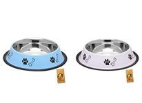 Foodie Puppies Stainless Steel Dog Bowl Combo - (Medium, 700ml) Food and Water Feeding Gift Bowl | Suitable for Dogs, Cats and Other Pets I Paw Bone Print, Anti-Skid Rubber Base (White + Sky Blue)