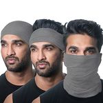 Heelium Bamboo Bandana for Men & Women, Anti Odour Super Soft & Comfort Fit, Breathable Multipurpose Headband, Face Mask for Sun and Dust Protection, Pack of 3, Grey