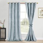 DWCN Velvet Curtains - 96 Inches Long Super Soft Luxury Tieable Window Treatments Room Darkening Privacy Protect Blackout Drapes for Bedroom Living Room Home Decor, Stone Blue, W52 x L96, 2 Panels