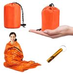 Benaewa Portable Survival Bag with Whistle, Emergency Bivvy Bag Waterproof Cold-Proof, Reusable Bivy Bags for Outdoor Camping, Hiking (Bright Orange)