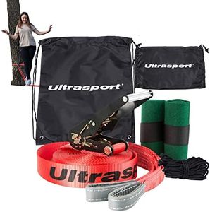 Ultrasport 15m Slackline Advance with Ratchet Incl. Carrying Bag, Slackline for Beginners, Children and Families, Available with Tree Protection, Slackline Set, Fitness Slackline