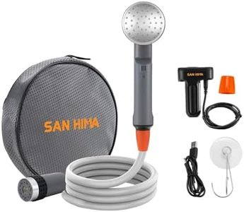 San Hima Portable Camping Shower with Rechargeable Lithium Battery with Two Changeable Showerhead, 2.5-3.5L/Min Lightweight Easy Operation Shower with Pump & mesh Filter for Outdoor Camping