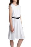 Jami Juniors - Cute Girls' Dresses Skater Mini A-Line Style with Belt, Sleeveless & Long Sleeve Options, Perfect for Parties & Special Occasions, Flattering Flare Frankie Fit (White, 13)