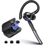 Ngsod Bluetooth Headset Wireless Earpiece with Built-in Mic 400mAh Display Charging Case 55H Playtime, V5.3 Bluetooth Earpiece for Cell Phone Computer, Hand-Free Headphones for Trucker Work