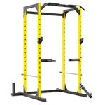 Synergee Power Rack Cage, J-Cups, Safety Arms, Pull Up Bar, Landmine & T Bar, Barbell Hold, Dip Station. Exercise Stand with 750lb Capacity.