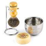 Anbbas Badger Hair Shave Brush Wooden Handle,Stainless Steel Shaving Stand and Soap Cup Kit Dia 3.2" with 100G Natural Organic Soap 4in1 Shaving Brush Set for Men Close Shave
