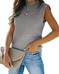 Amarmia Women's Mock Neck Knit Sweater Vest Sleeveless Casual Trendy Summer Ribbed Pullover Tank Tops, Grey, Large