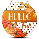 Thanksgiving Gifts Hello Fall Wooden Plaques Fall Pumpkin Decor Autumn Welcome Front Door Signs(12x12inch), Autumn Wooden Wall Art for for Home Farmhouse Outdoor Wall Doors Decor