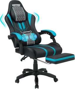 HOFFREE Gaming Chair Massage Big and Tall Video Game Chair for Adults 400lbs Computer Gaming Chair with Footrest for Heavy People Reclining Gaming Chairs Blue and Black