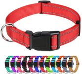 TagMe Reflective Nylon Dog Collars, Adjustable Classic Dog Collar with Quick Release Buckle for Medium Dogs, Red, 2.5 cm Width