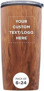 Father’s Day Custom Plastic Tumblers 20 oz Set of 6/12/24, Personalized Bulk Pack with Lids - Iced Coffee Tumbler, To Go Cup, Insulated Gift for Dad - Wood