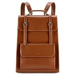 ECOSUSI Laptop Backpack for Women PU Leather Backpack Vintage for Laptop 15.6 inches School Bag College Bookbag, Brown