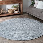 KRPTSTREET Cotton Braided Natural Rug Hand Woven for Living Room Kitchen Entryway Rug, Cotton Round Braided Rug, Farmhouse Rag Rug, Rustic Rug 9x9 feet, Green & Polyster