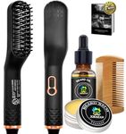 Upgraded 3-in-1 Hair Straightening Brush, Beard Balm, Beard Oil & Guide E-Book, Unique Grooming Gift Set for Men, Dad, Husband or Boyfriend