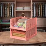 Kuber Industries (Pack of 2) Foldable Cupboard Organizer For Clothes - Stackable Closet Organizer For Wardrobe - For Shirt | T shirt | Jeans - Plastic Cupboard Dress Racks For Clothes Storage (Peach)