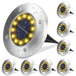 Solar Lights Outdoor Garden Ground - 12 LEDs 8 Pack Upgraded Solar Ground Lights IP65 Waterproof Solar Powered Pathway Lights Outdoor Solar Disk Lights for Lawn Landscape Garden (Warm White)