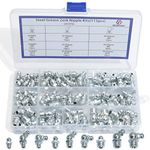 Boeray 115pcs M6 M8 M10 Straight and 90 Degree and 45 Degree Steel Zerk Grease Nipple Fitting Assortment Kits