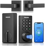 Philips WiFi Deadbolt Smart Lock with Handle, APP/Voice/Fingerprint/Passcode/Key Unlock, Smart Locks for Front Door with Handle Set, Backlit Keypad Deadbolt, Keyless Entry, Remote Control, Auto-Lock