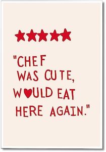 pedkvtmewo Cute Kitchen Canvas Wall Art, Minimalist Heart Stars Aesthetic Poster, Funny Red Kitchen Quotes Decor Chef Was Cute Print, Chef Signs Decoration Trendy Cooking Art 12x16in Unframed