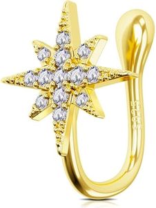 OUFER Fake Nose Rings, 925 Sterling Silver Clip On Nose Ring, Clear CZ Nose Cuffs, Gold Faux Septum Nose Piercing Jewelry, Non Pierced Jewelry for Women Men-Octet